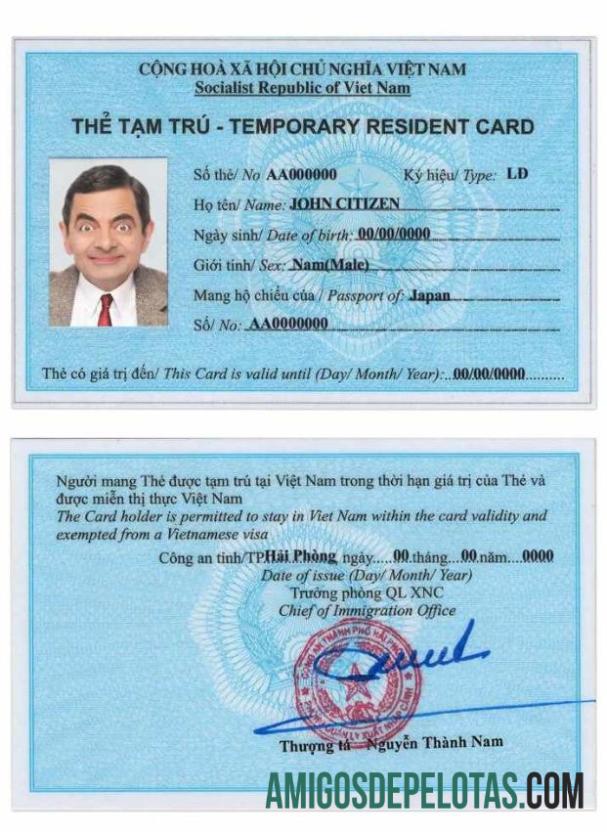 Cartão de residência no Vietnã exemplo